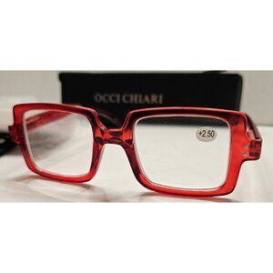 Occi Chiari Red Square Reading Glasses +2.50 With Case & Accessories